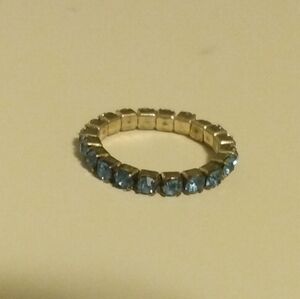 Sterling Silver Plated With Aqua Blue Crystals Stretchy Toe Ring